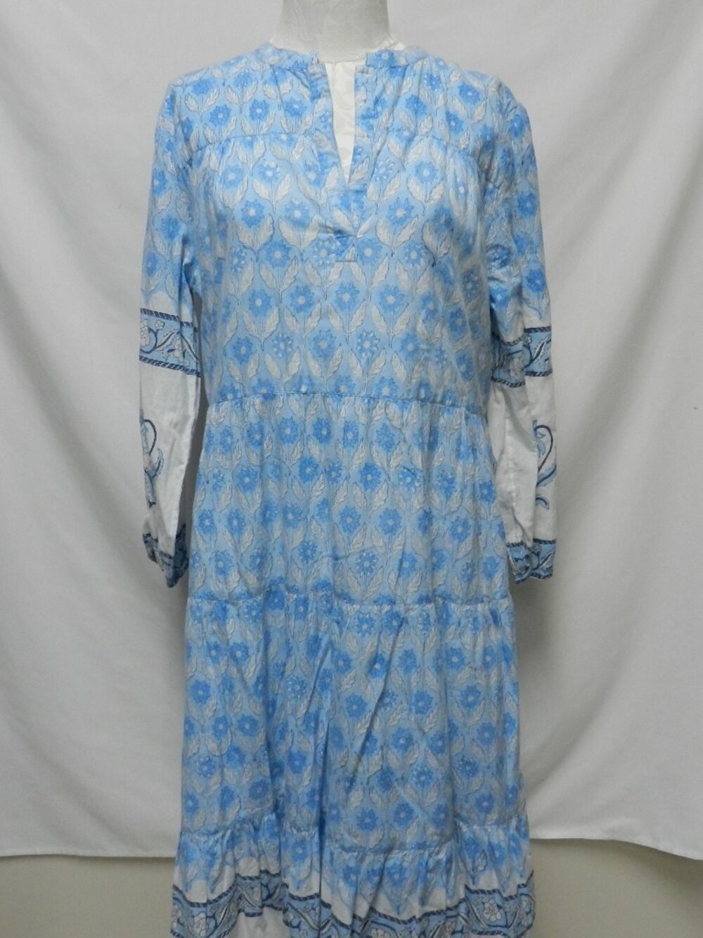 Madison Mathews Cotton Floral Ginger Maxi Dress blue white Size Sz Large Lg L